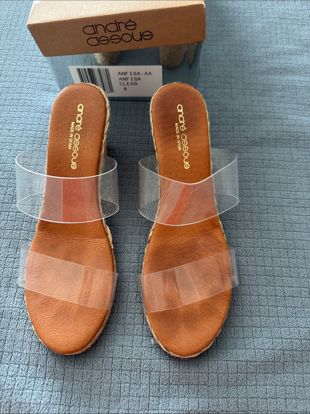andre assous anfisa Clear Strap Brown Leather Slide Sandals